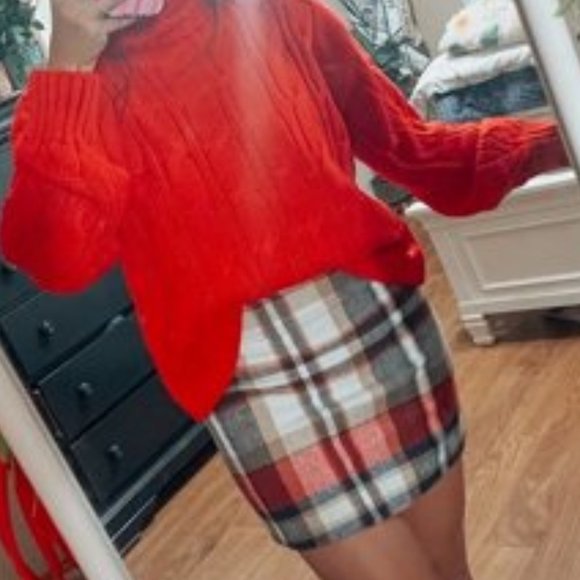 Multi color Plaid Print Bodycon mini Skirt red - Picture 5 of 12